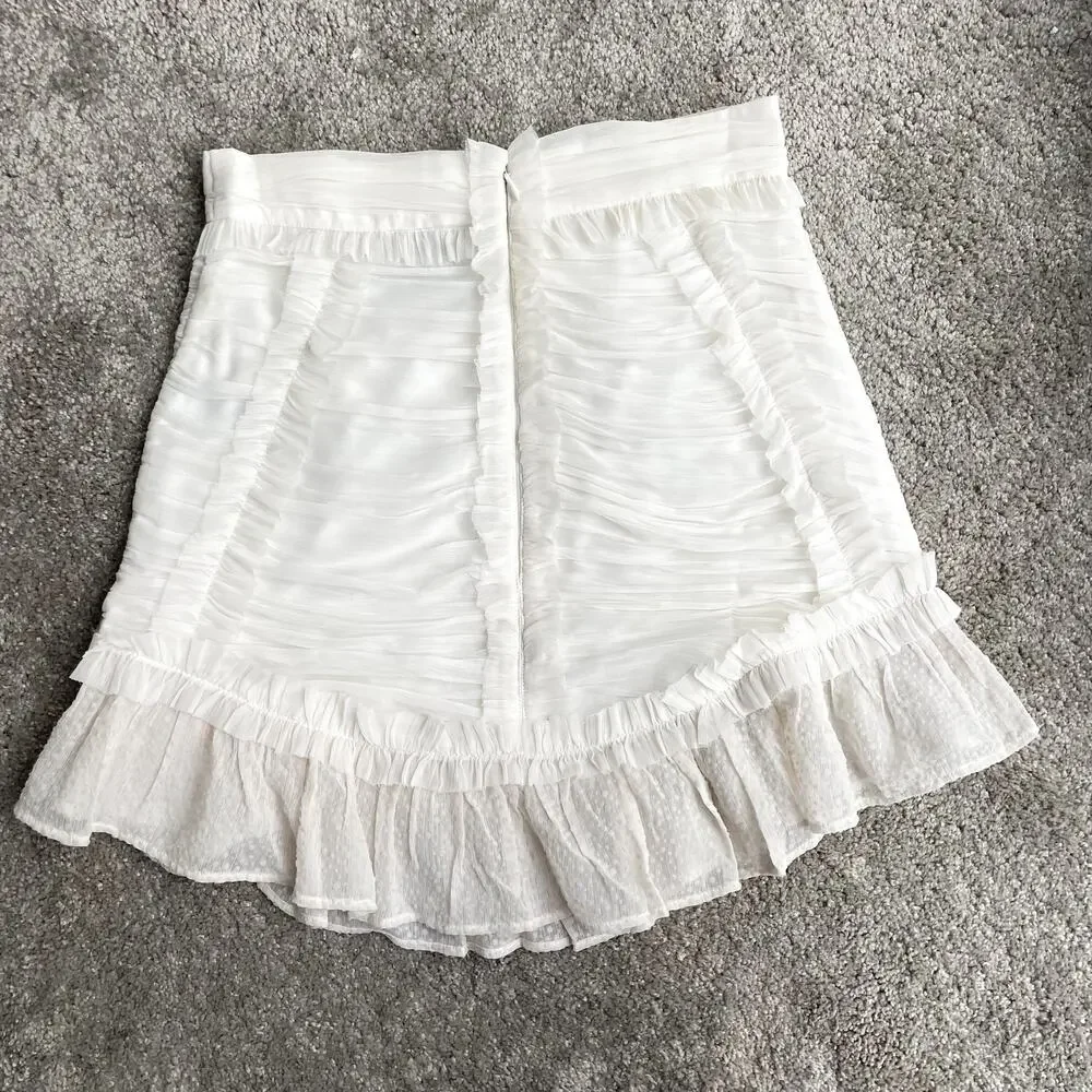 NWT!! ASOS White Ruffle Ruched Mini Skirt-Semi Sheer - Picture 2 of 9